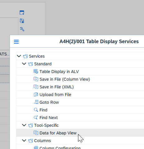 Data for ABAP View button in the debugger table view