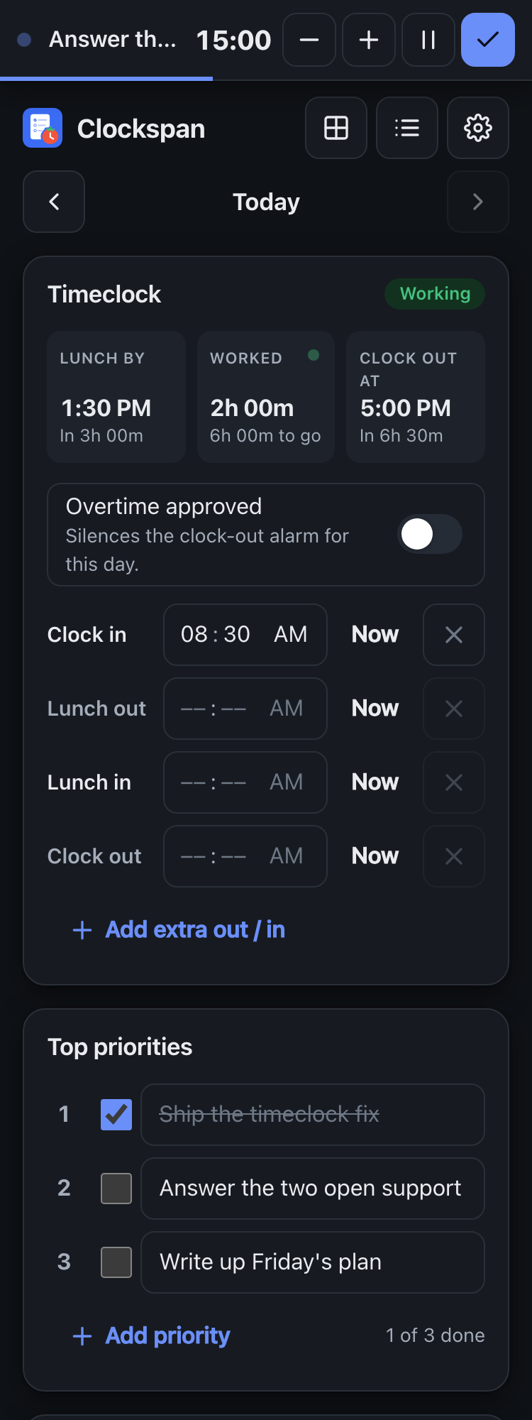 The same sheet in dark mode