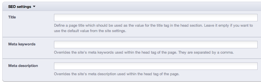SEO settings