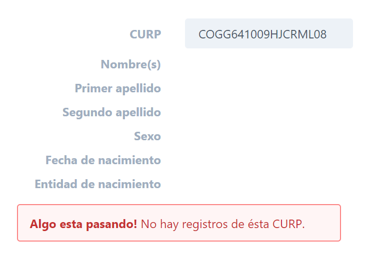Registro no encontrados de la CURP