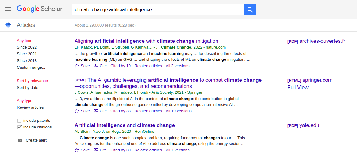AI and climate change papers