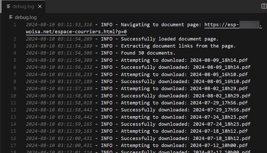 Log file output example