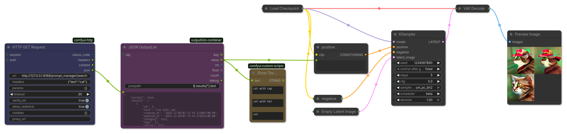 Load prompts with GET HTTP and extract JSON with JSON OutputList