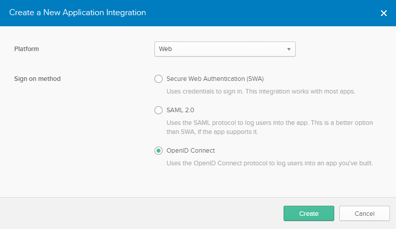 Okta create new application