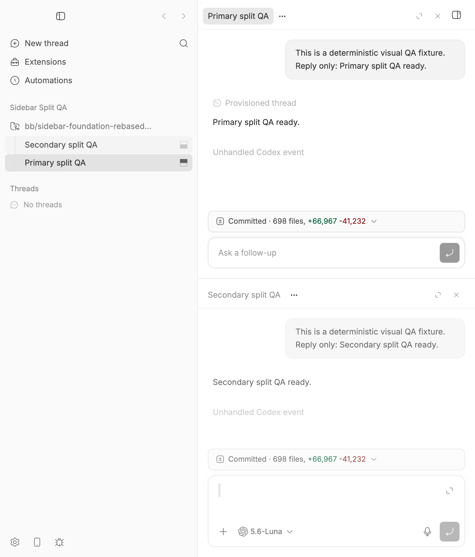 Compact page split with primary above secondary