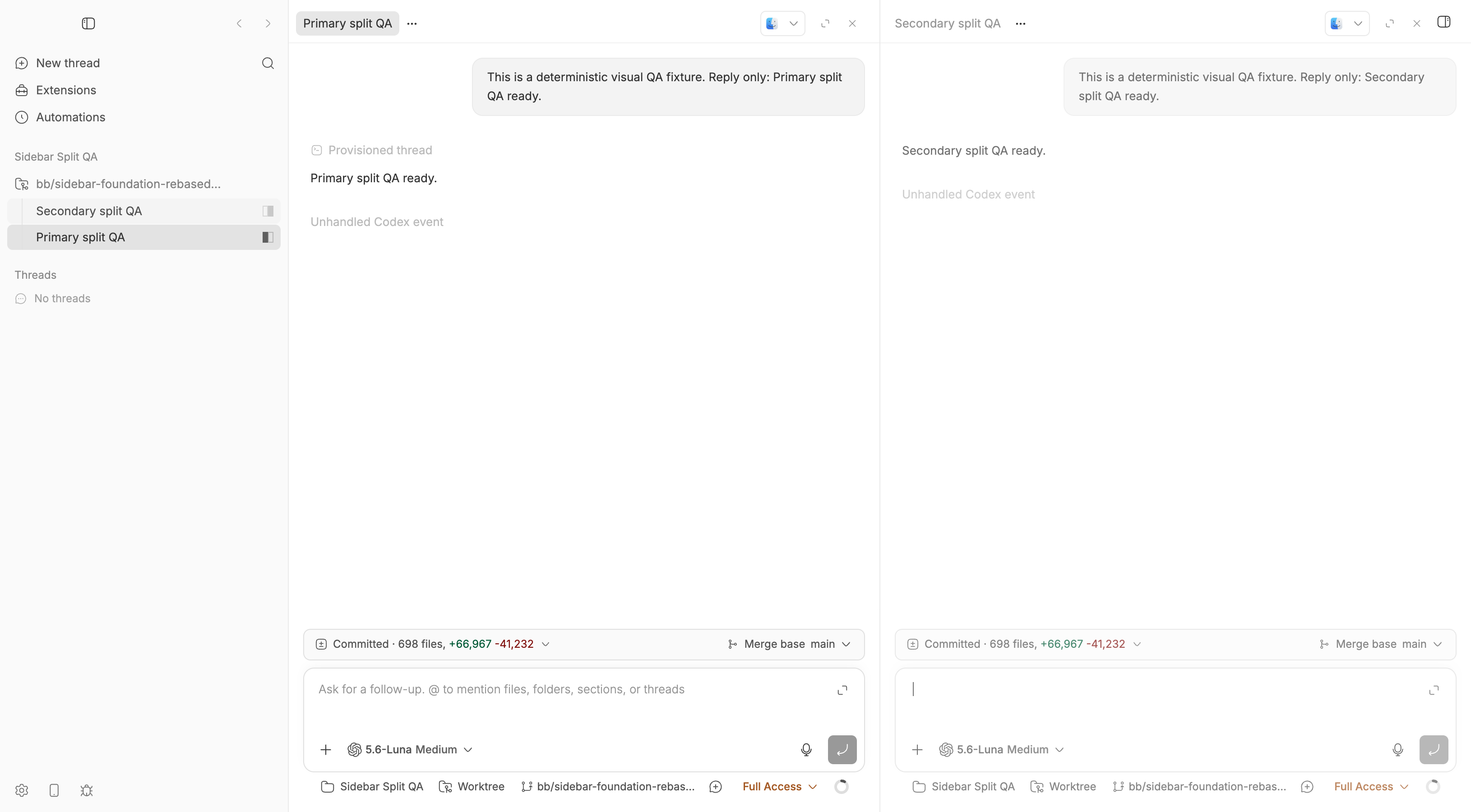 Page split with primary and secondary threads side by side