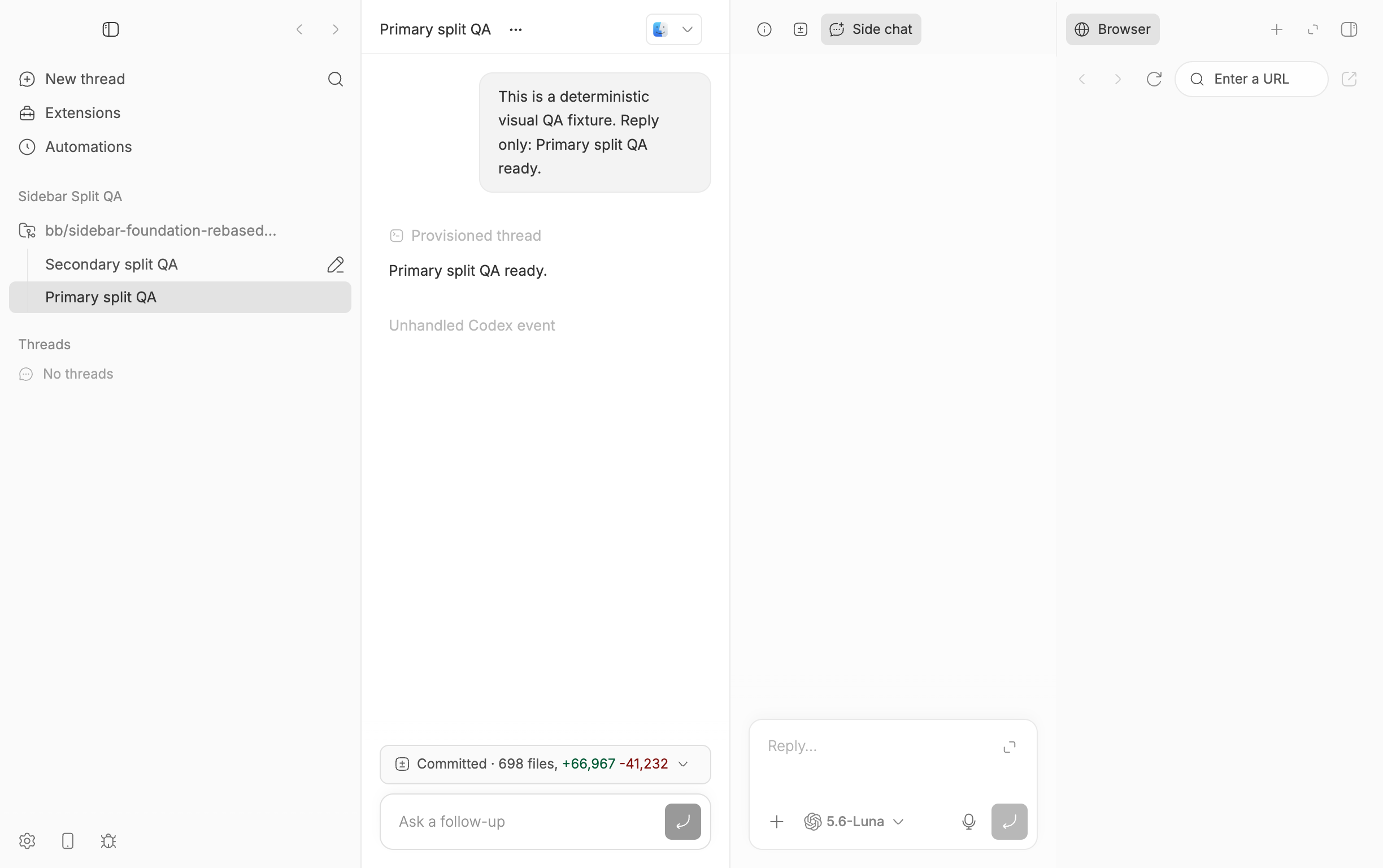 Medium right-sidebar tab split with Browser and Side chat