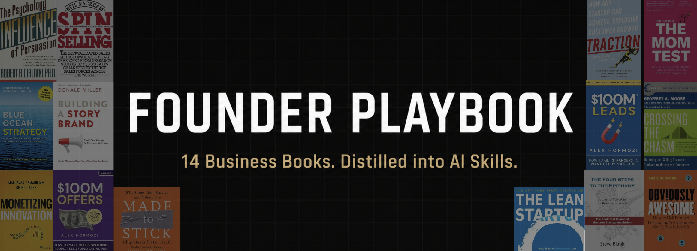 Founder Playbook - 15 Business Books Distilled into AI Skills