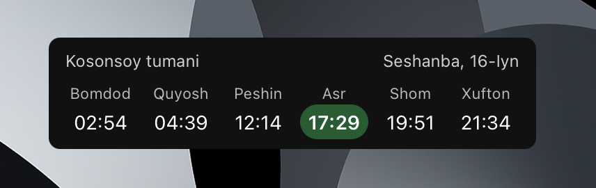 Taqvim widget for macOS by developerbola