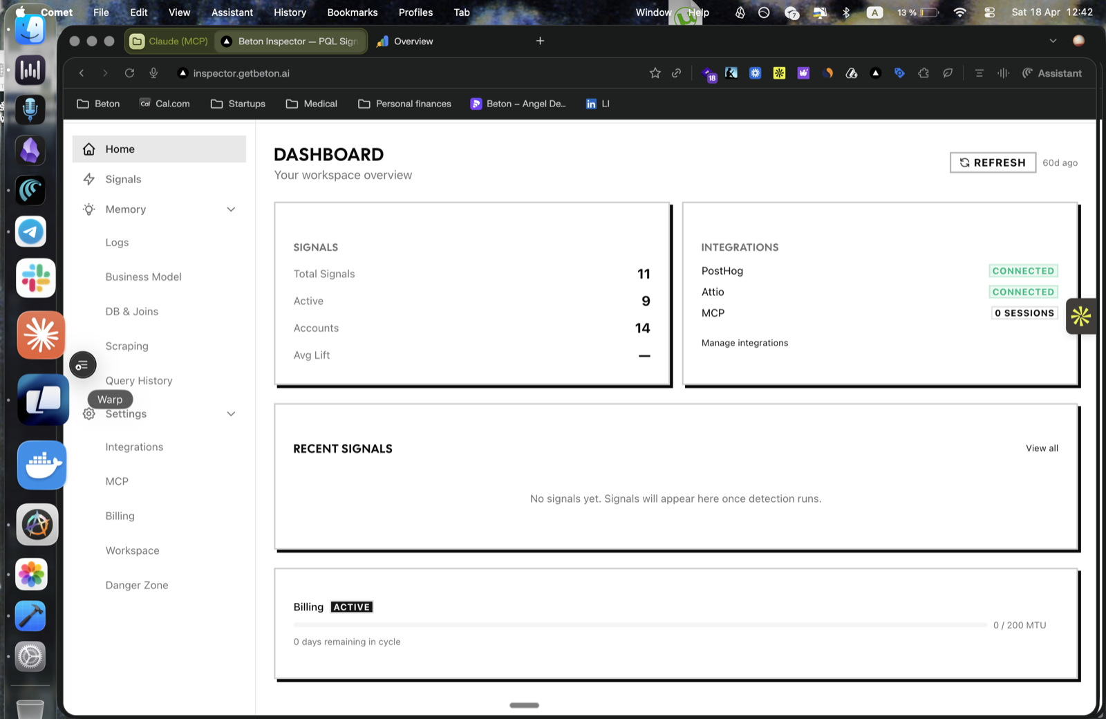 Beton Inspector dashboard — buying signals, account scores, and CRM routing