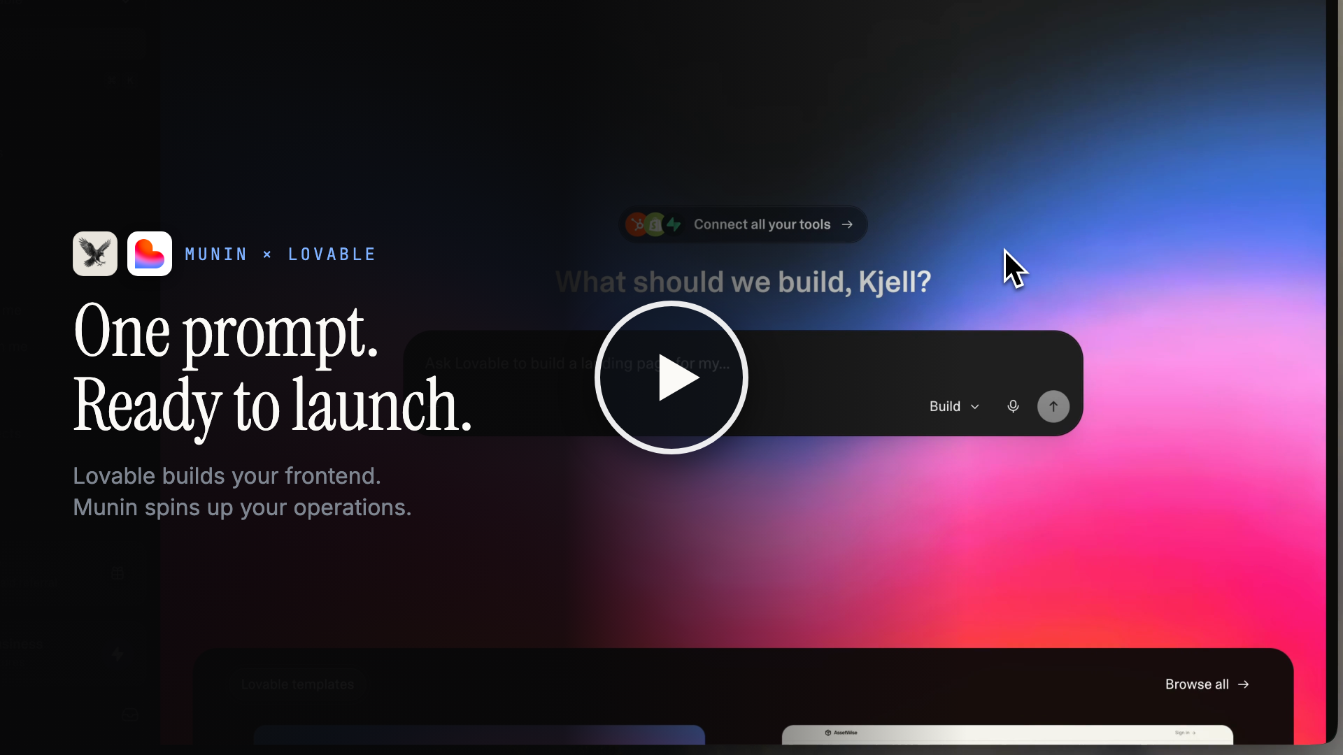 Watch: Lovable builds the frontend while Munin stands up everything behind it