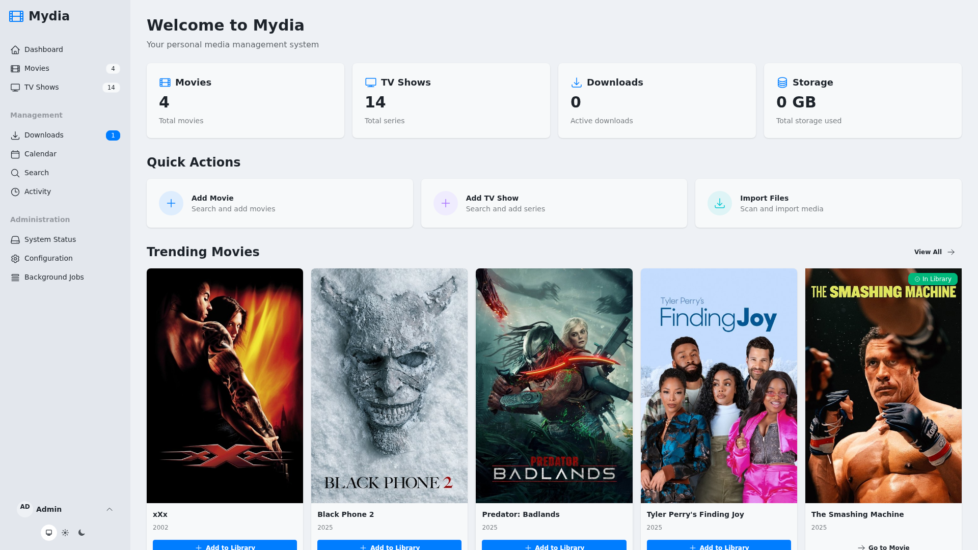 Mydia Dashboard