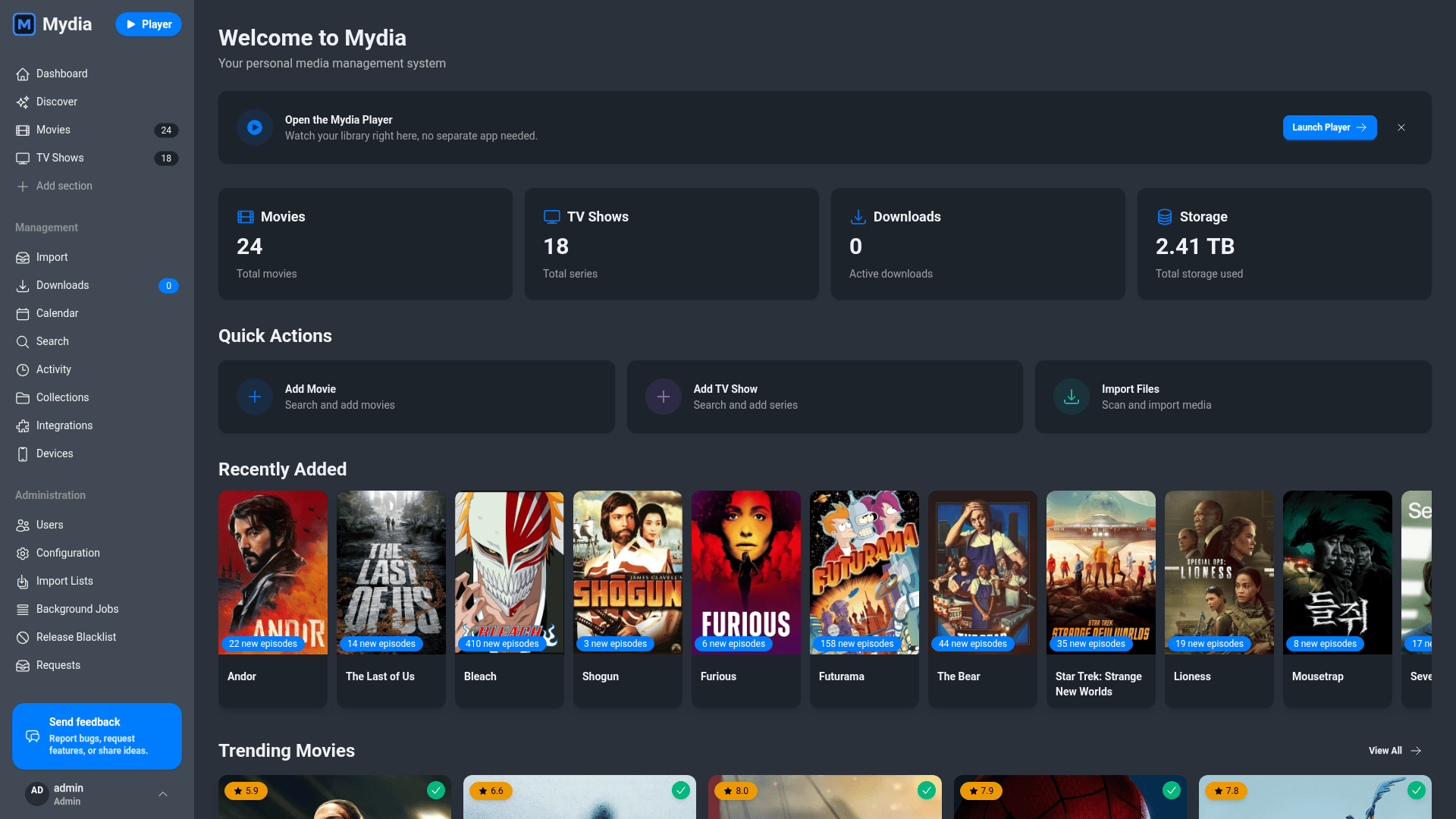 Mydia Dashboard