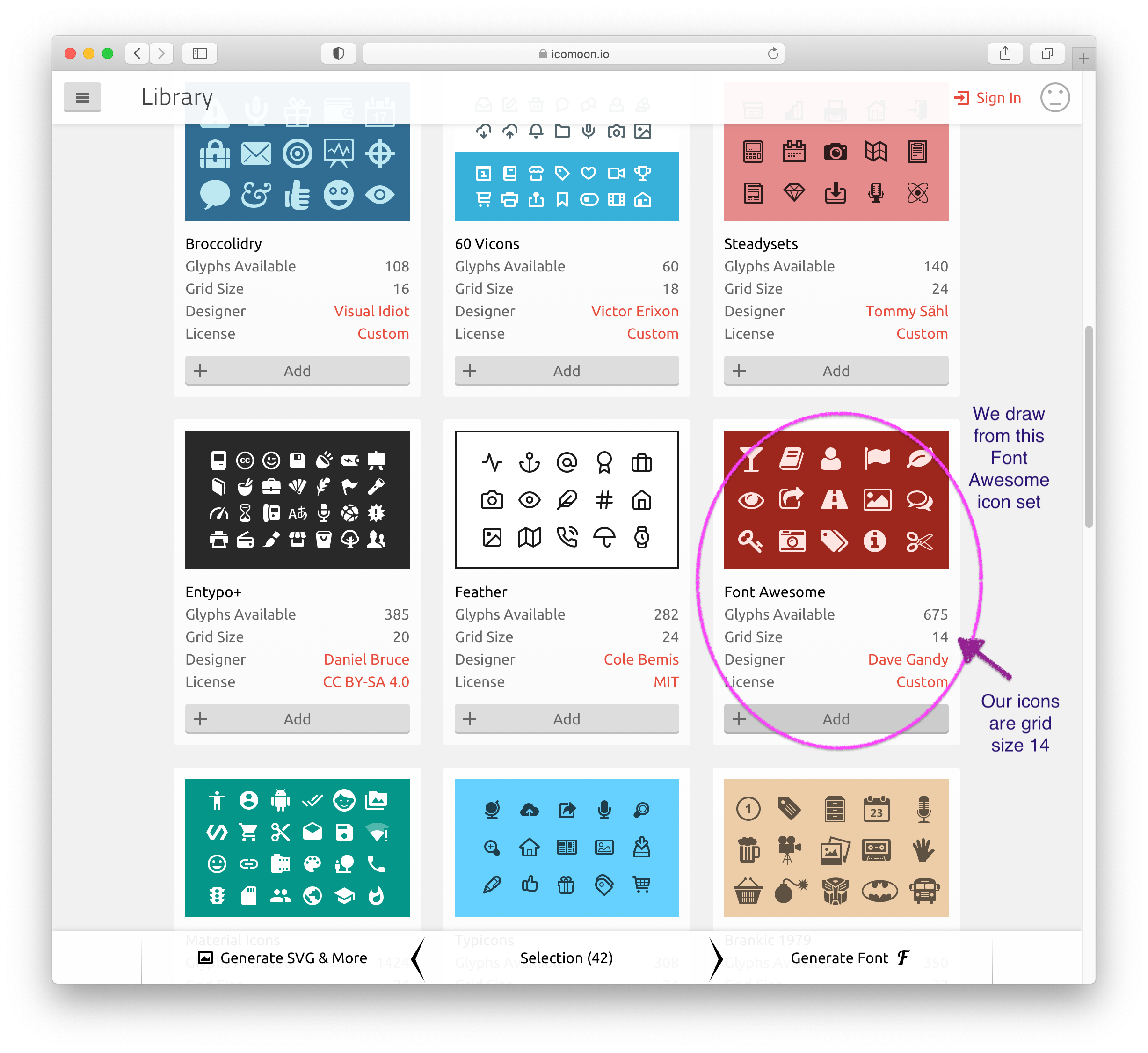 Choosing Font Awesome Icon Set