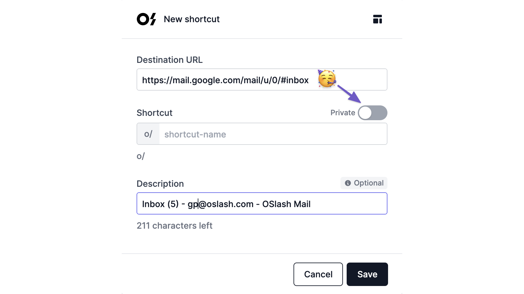 OSlash Private Toggle