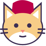 Porter Cat as a simplified icon: Smiling yellow cat face that is more angular and less detailed than the normal Porter Cat. She is still wearing the red bellhop hat but does not have the bowtie.