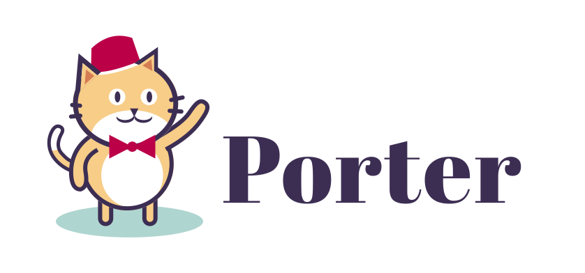 Porter Cat standing next to the Porter wordmark