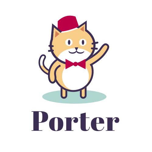 Porter Cat on top of the Porter wordmark
