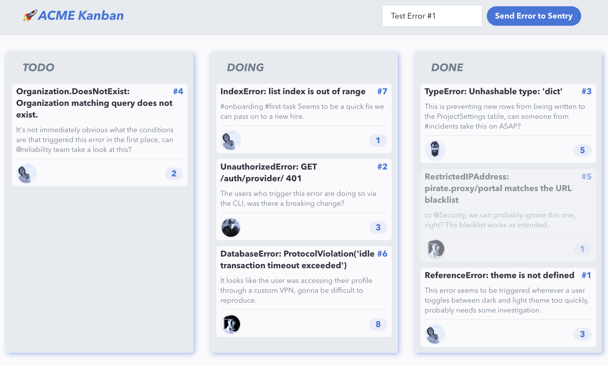 Kanban application user interface