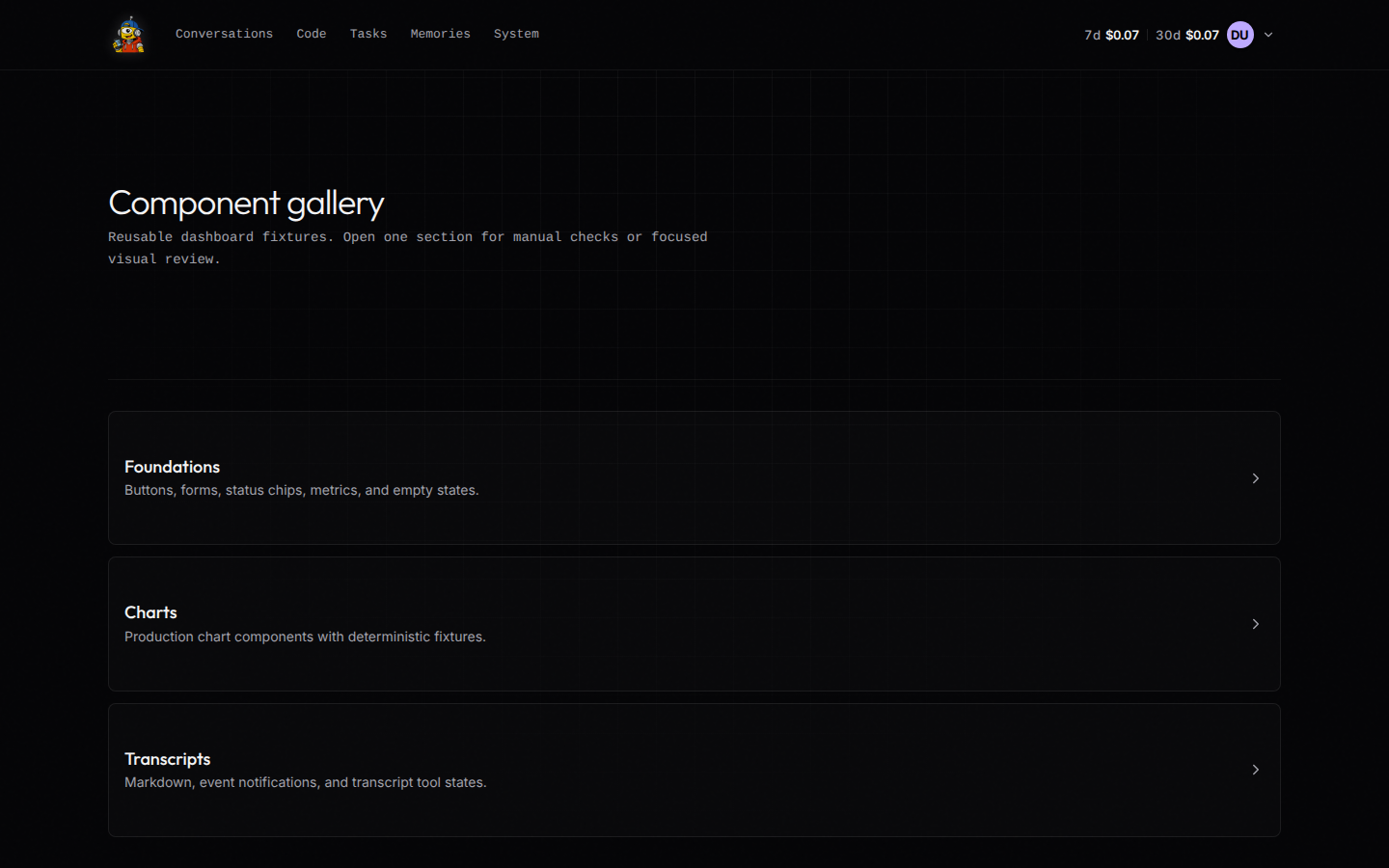 Component gallery index · desktop