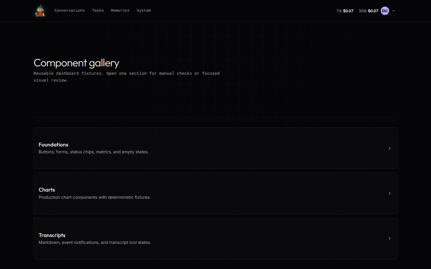 Component gallery index · desktop