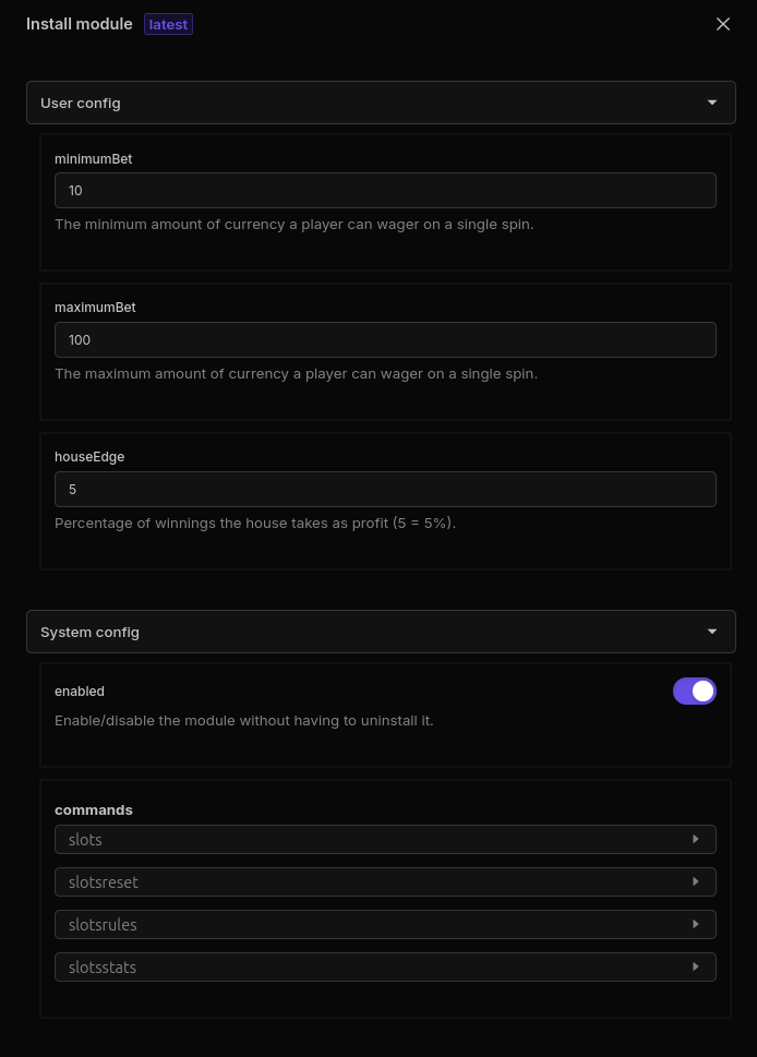 Slot machine configuration