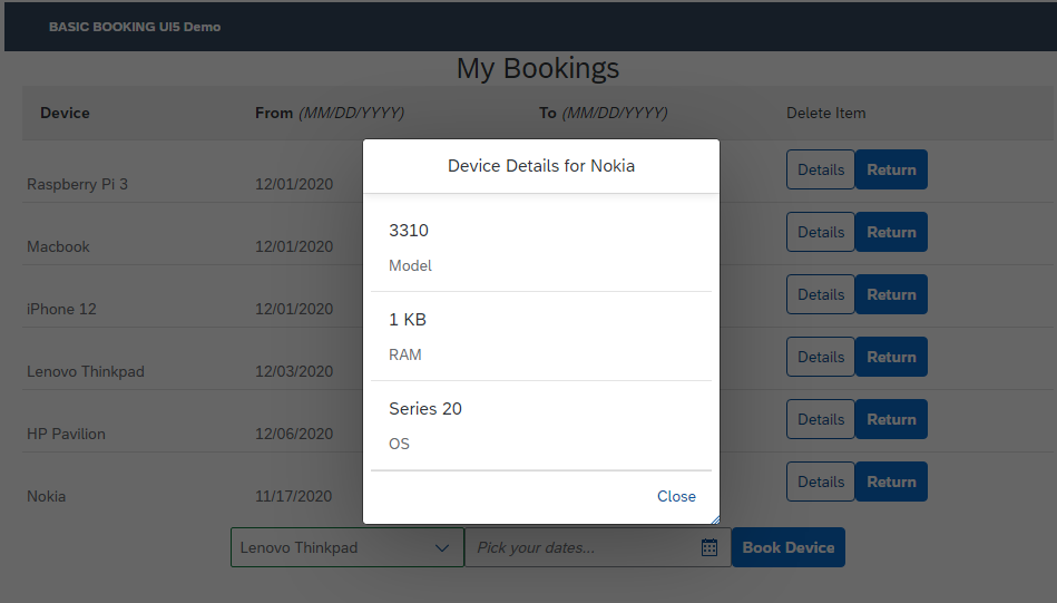 Device details window