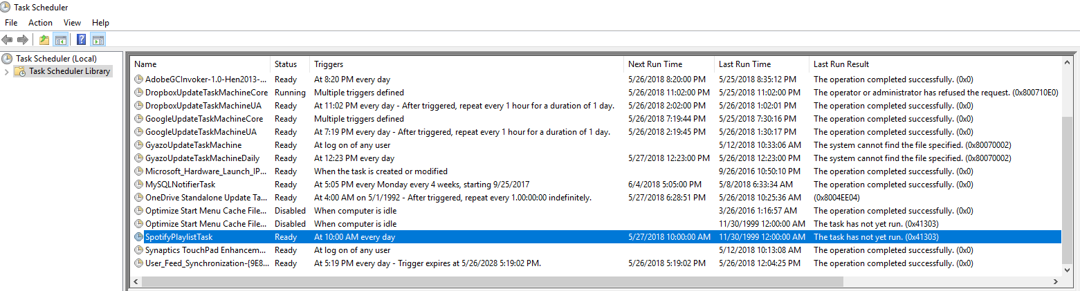 Spotify Task in Scheduler