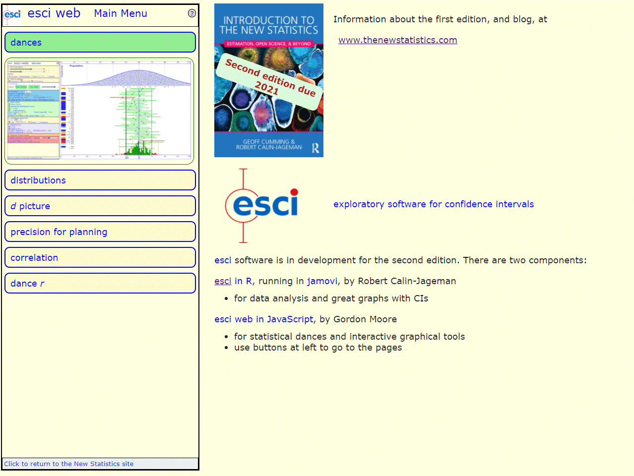 The esci-web menu page