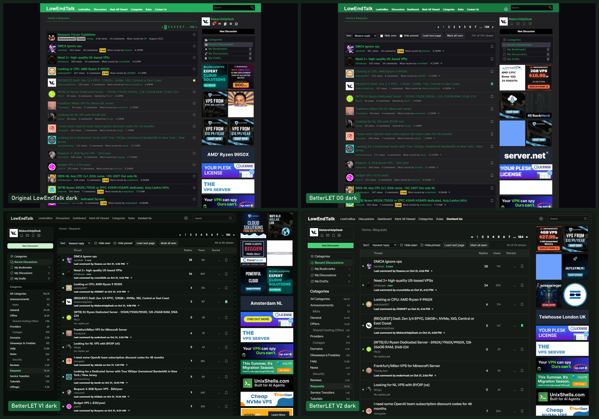 BetterLET before and after dark mode