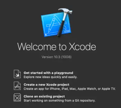 Xcode startup dialog