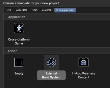 Xcode project type