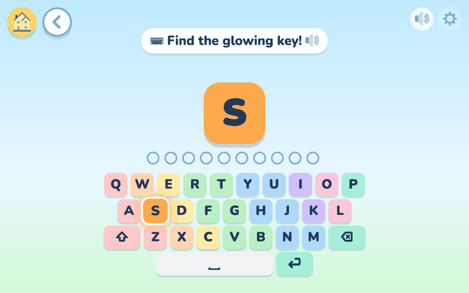 Find the glowing key, with the on-screen keyboard