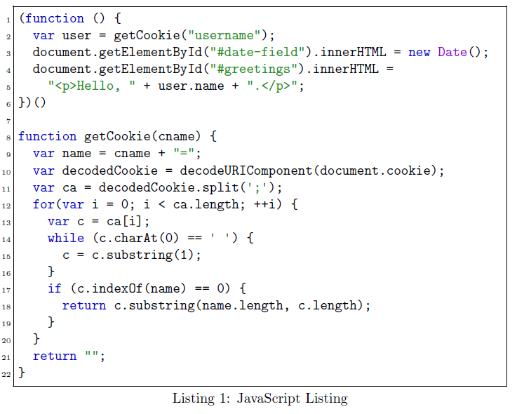 Javascript Listing Example