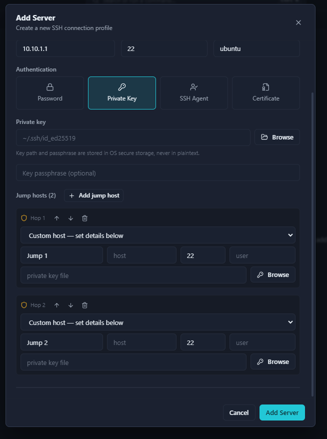 Add Server with jump hosts
