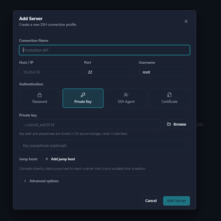 Add Server dialog