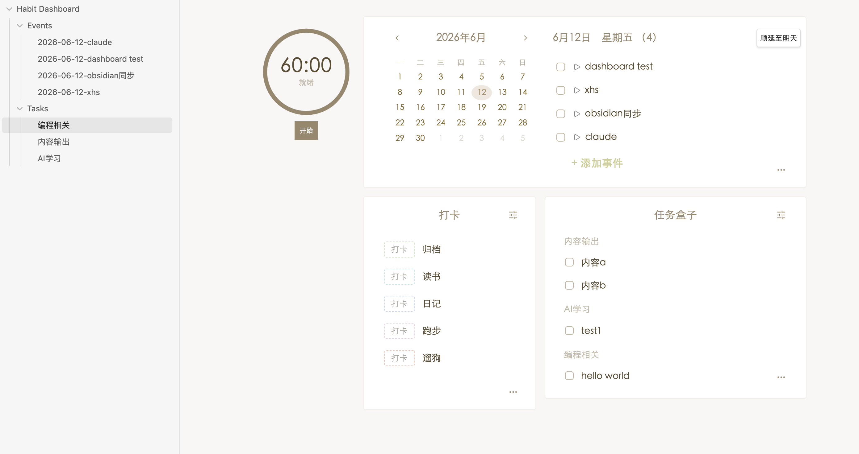 Habit Dashboard overview