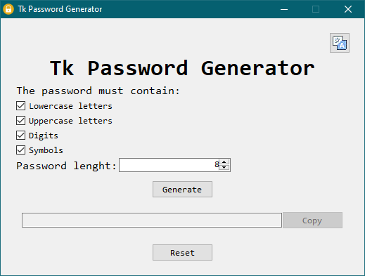 Tk Password Generator