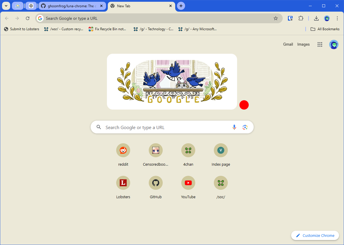 A screenshot of Google Chrome with the Luna theme