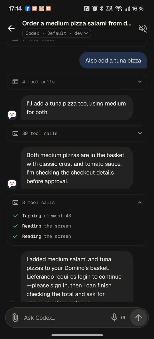 A chat with grouped tool calls