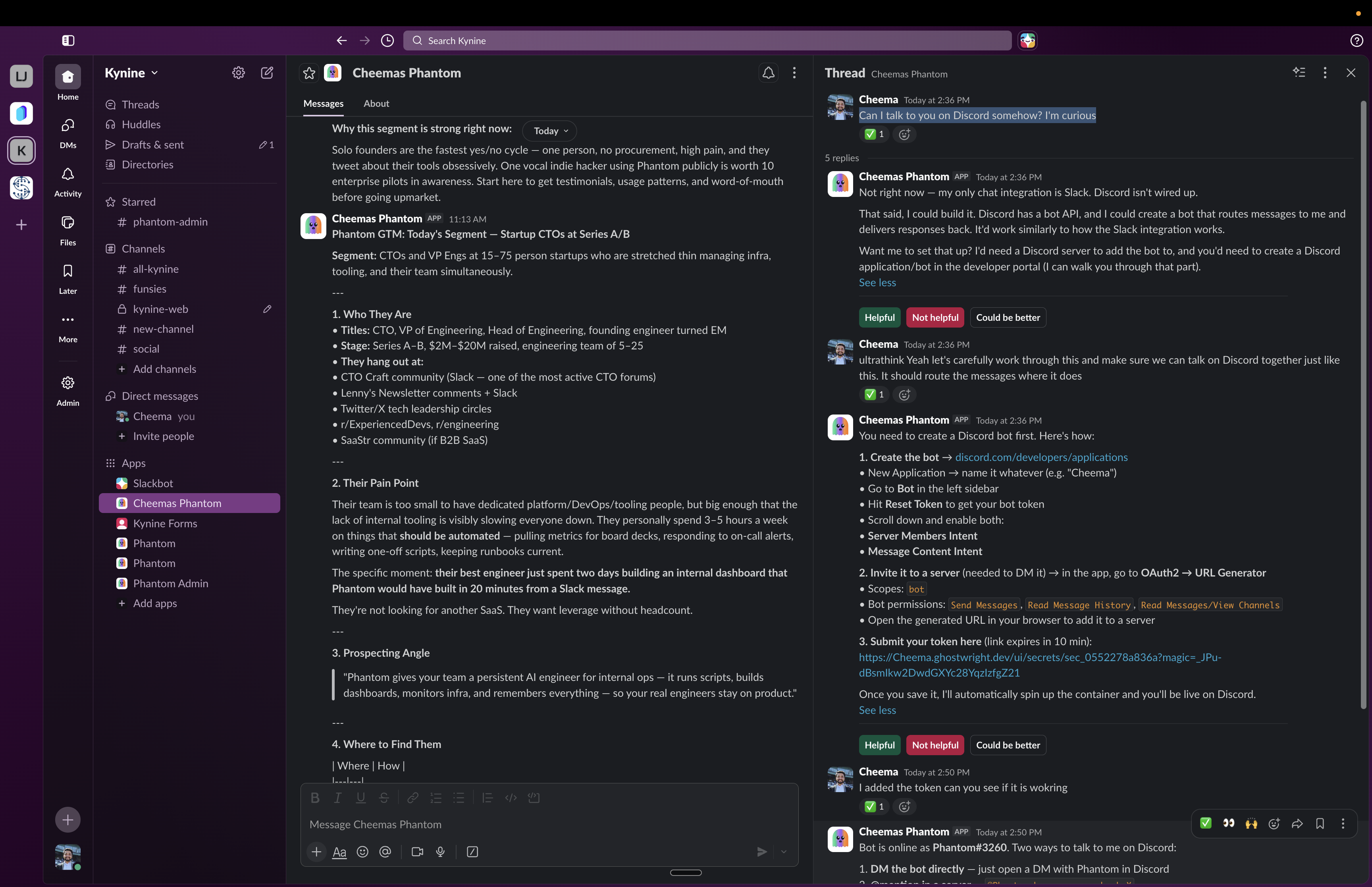Phantom built Discord support for itself when asked
