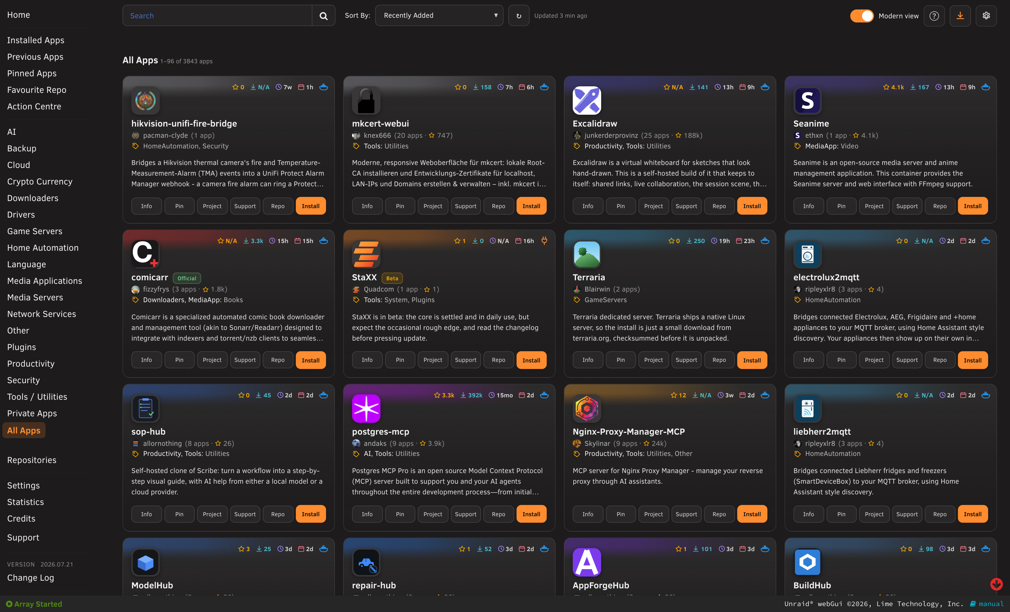 The Apps page