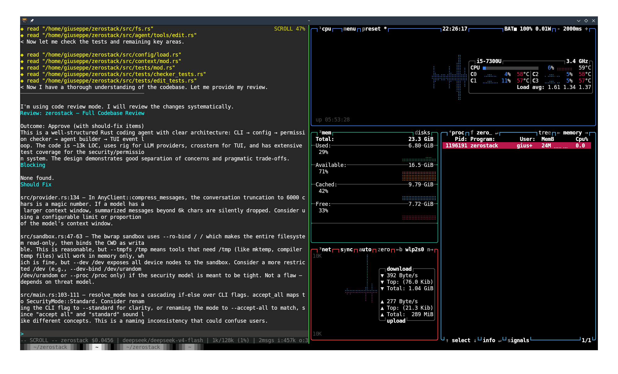 zerostack TUI screenshot