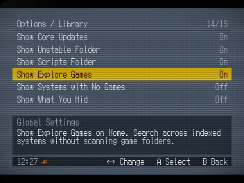 Library visibility including Explore Games