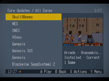 Core Updates with All Cores, latest-first sorting and local game artwork