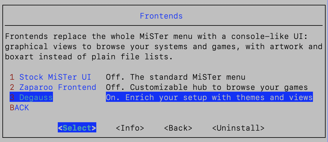 Update All Frontends menu with Degauss enabled