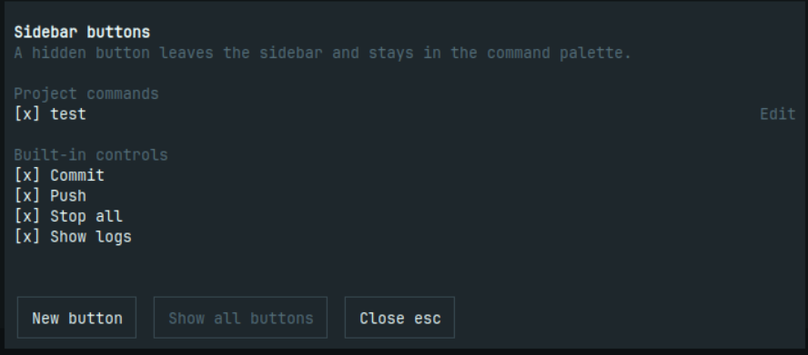 Launchpad settings with visibility toggles, Edit, and New button controls