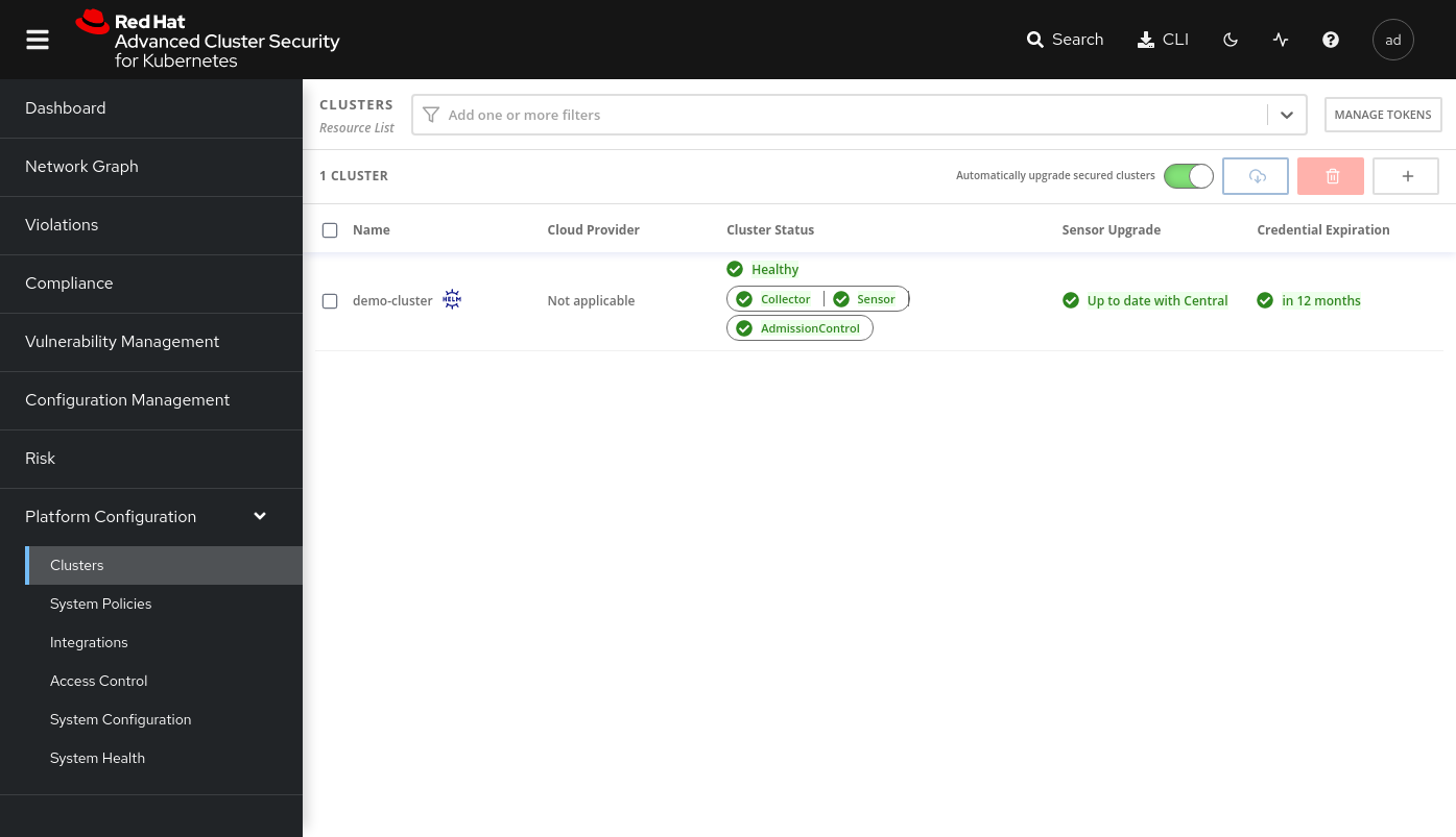 Verify secured cluster