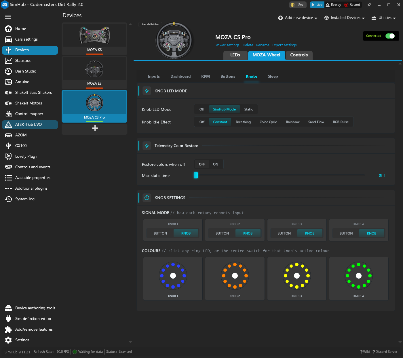 Knob LED rings and idle effects