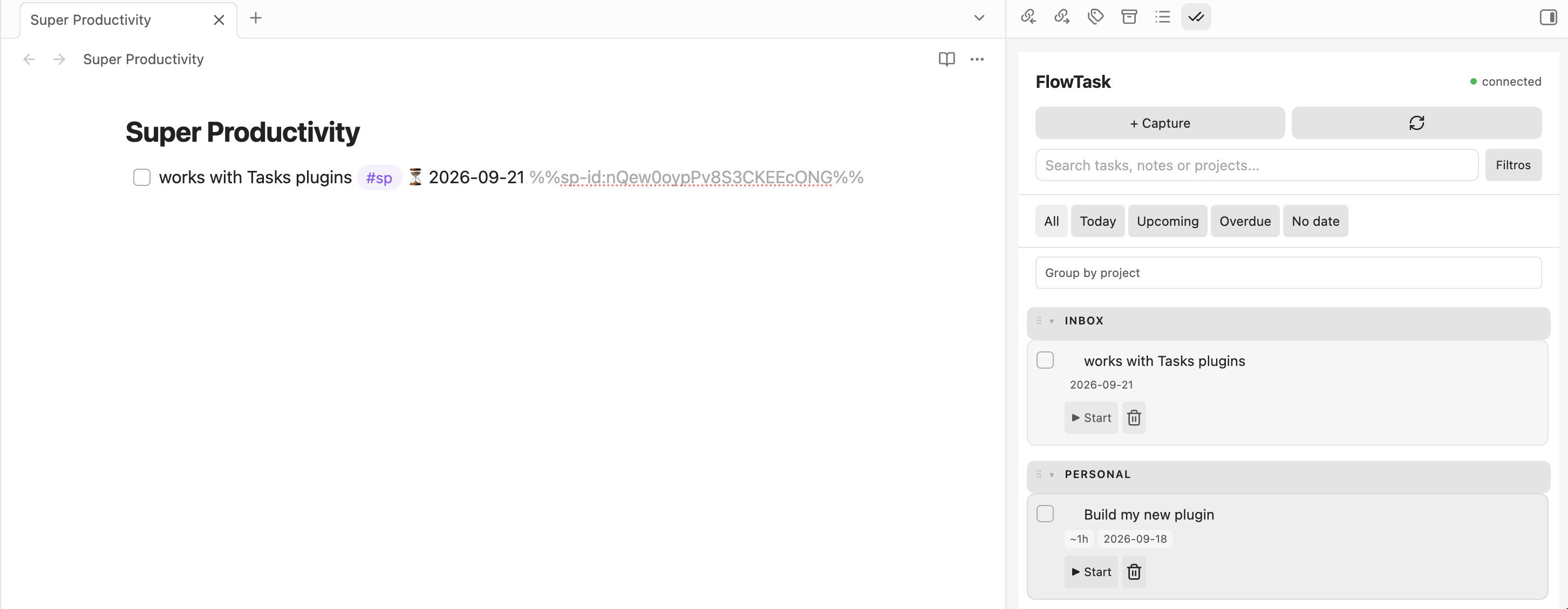 Obsidian and FlowTask side by side